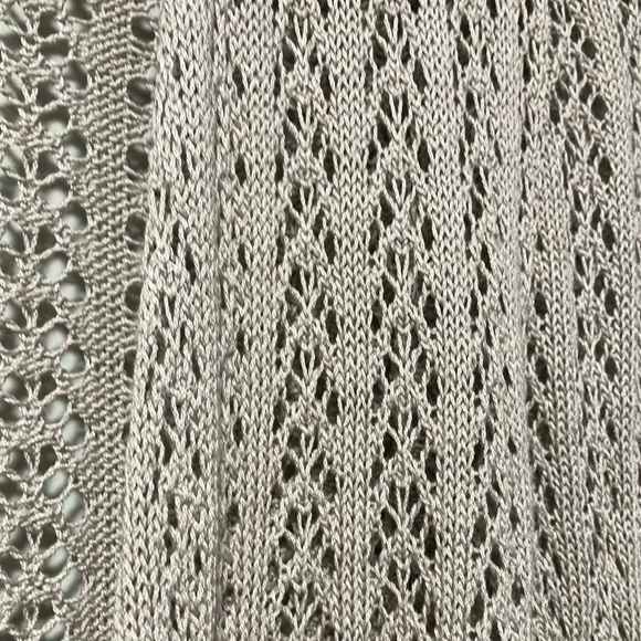 Peruvian Connection Beige Grey Crochet Knit Wrap Sweater made in Peru 100% Pima - Picture 4 of 6